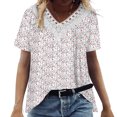 thumbnail image 5 of Zpanxa Summer Tops for Women 2023 Trendy Casual Cap Sleeve Lace Stitching T Shirts Blouse, Loose V Neck Short Sleeve Tee Shirts, Cute Floral Print Boho Summer Tops White L, 5 of 7
