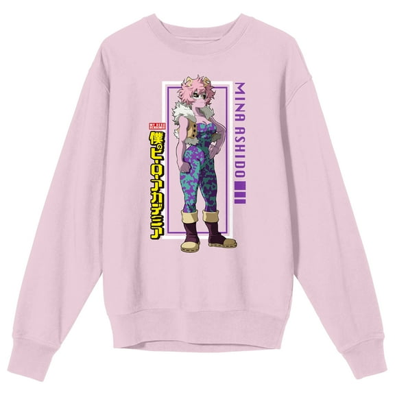 My Hero Academia Mina Ashido Adult Cradle Pink Crew Neck Long Sleeve Sweatshirt-Medium