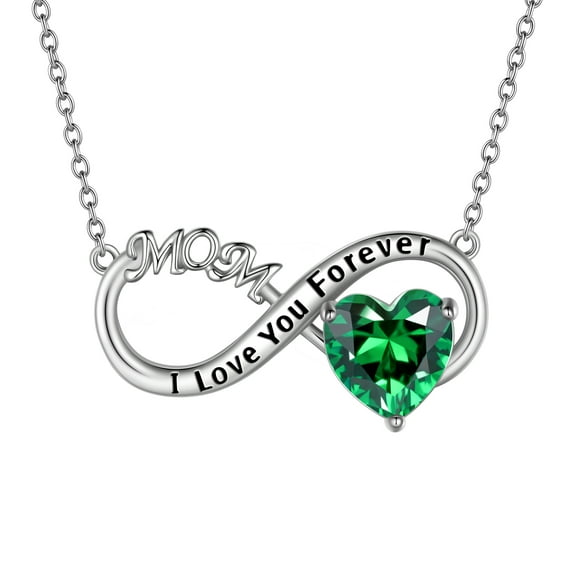 Juwaliy Infinity Heart Necklace for Mom May Birthstone Necklace Emerald Green Pendant 925 Sterling Silver Jewelry Women Birthday Mother's Day Gifts