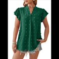 thumbnail image 1 of Blusa de Verano 2025 para Mujer, con Cuello en V, Volantes, Corta, Lunares, Holgada, Estilo Túnica, Verde Oscuro, Talla M, 1 of 6