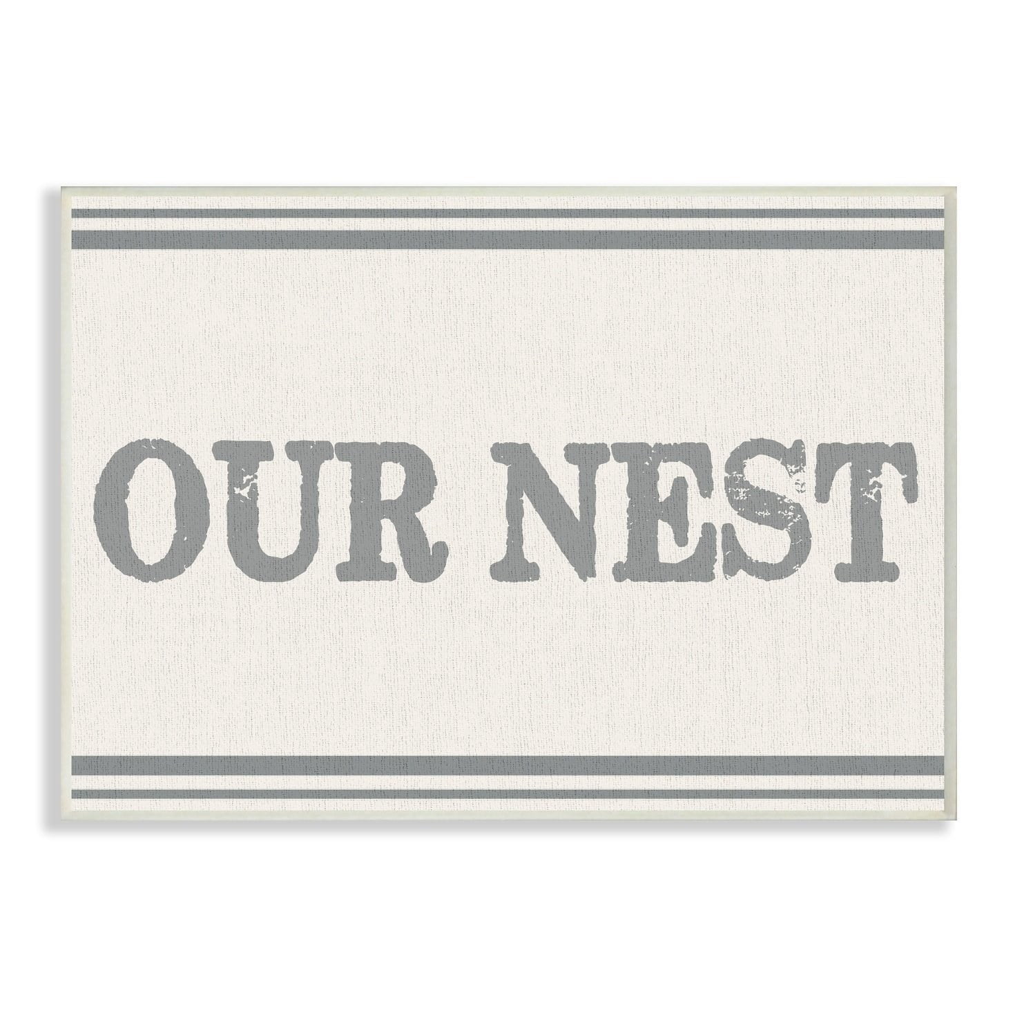The Stupell Home Decor Collection Our Nest Flour Sack Typography Wall Plaque Art, 10 x 0.5 x 15