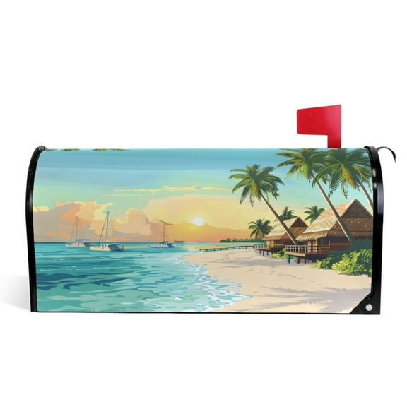 Ryvnso Mailbox Cover Beach with Palm Trees Magnetic Mailbox Wrap Standard Size 21x18 Inch