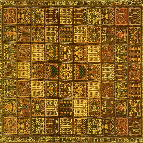 Ahgly Company Machine Washable Indoor Square Persian Yellow Traditional Area Rugs, 8' Square
