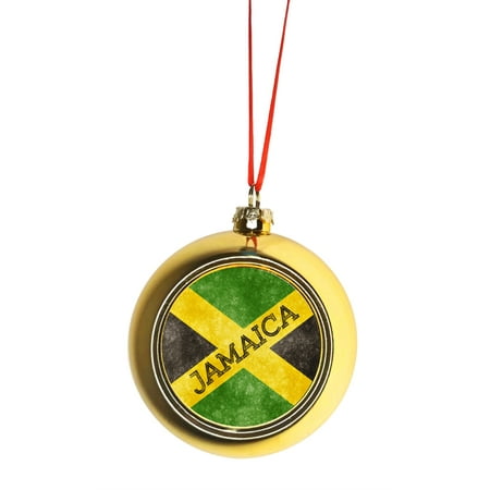 Flag Jamaica Jamaican Grunge Bauble Christmas Ornaments Gold