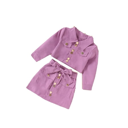 

Casual Plain Collar Long Sleeve Violet Purple Toddler Girls Two-piece Outfits (Girl s)