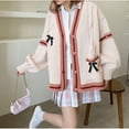 thumbnail image 2 of Women's Kawaii JK School Uniform Cardigans Long Sleeve Button Up Cardigan with Pinned Bowknot, 2 of 5