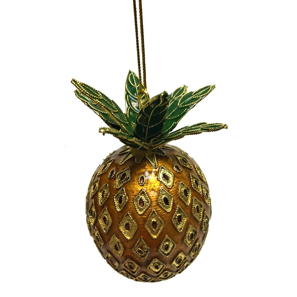 Gold Pineapple Cloisonne Metal Christmas Tree Ornament Food Fruit