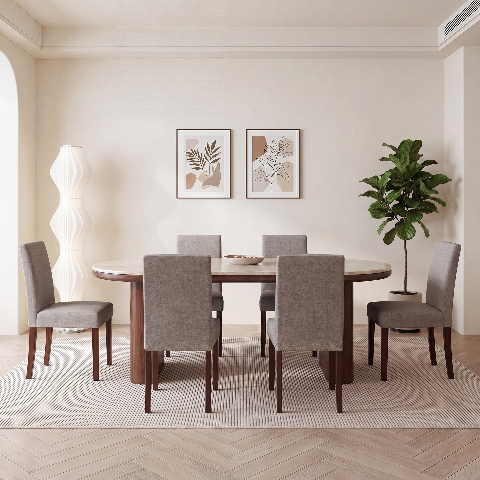 Upholstered Fabric Dining Chairs Set of 4 with Wood Legs, Modern Parsons Chairs with High Back for Kitchen, Dining Room, or Restaurant, Brown
