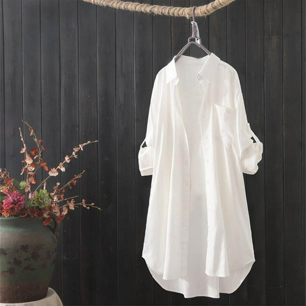 ICHUANYI Clearance Ladies Fashion Color Long Sleeve Cotton Casual Loose Shirt Coat(White, M) ICHUANYI WER2023081201099