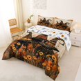 thumbnail image 2 of Manfei Vintage Striped Witch Hat King Size Comforter Sets 3pcs, Halloween Sunflower Wildflower Bat Comforters King Size, Orange Black Beige,Reversible,1 Comforter and 2 Pillowcases, 2 of 6