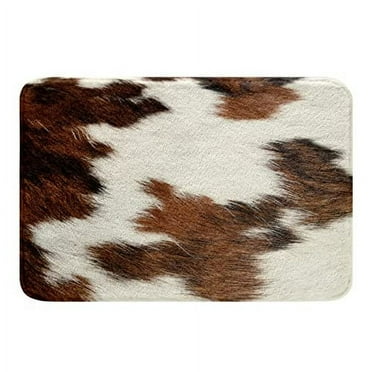 Faux Cowhide Rug, Cute Cow Print Western Cowboy Wildlife Animal Skin, White Brown Fur Outdoors Indoors Welcome Front Door Mat Floor Mat Home Decor 20x32 Inch