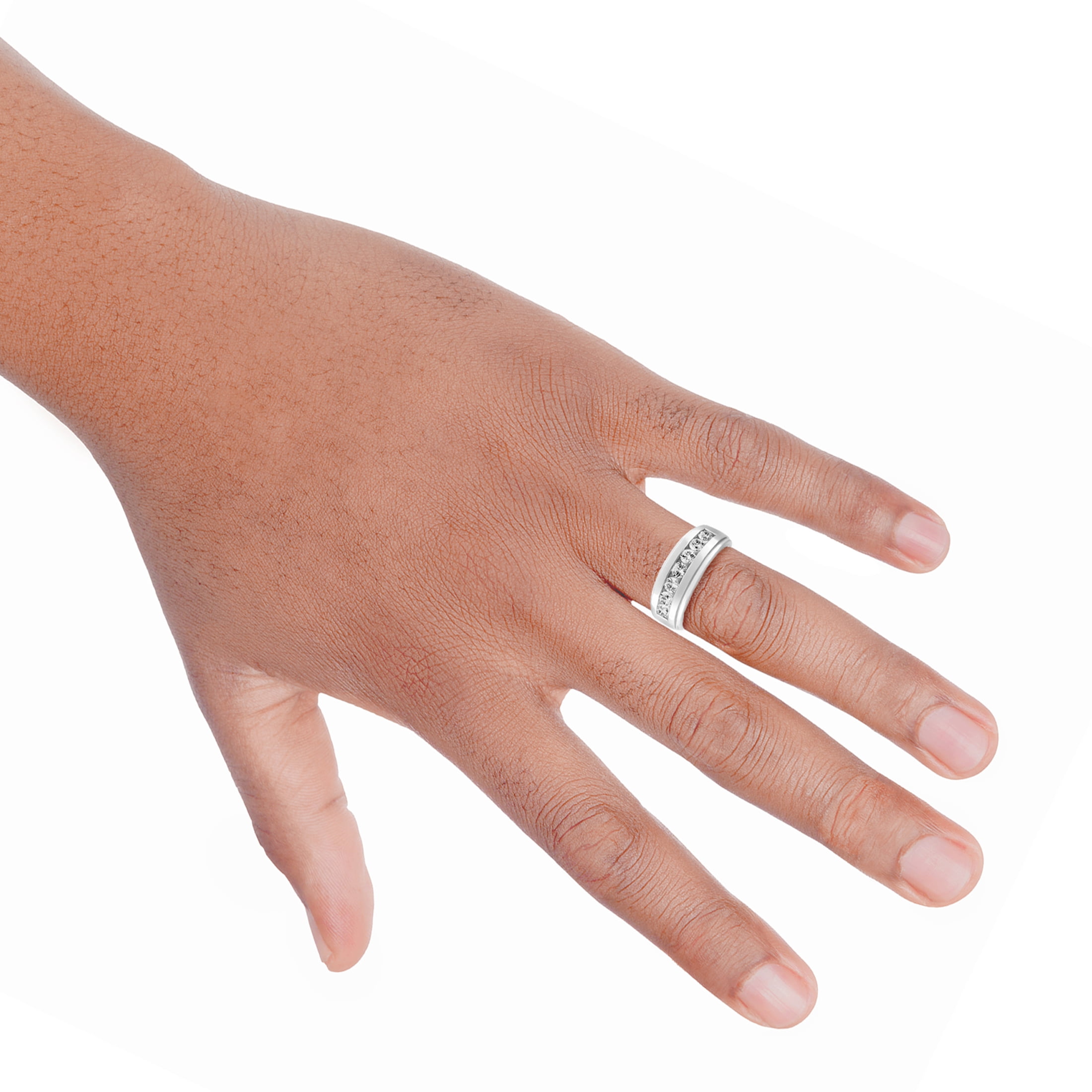 Keepsake Sterling Silver Created White Sapphire Men's Wedding Band