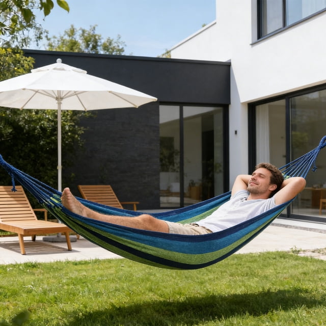 Horivan Outdoor Swing Hammock Canvas Wide Strap Suspension Kit For Camping Backyard Relaxation