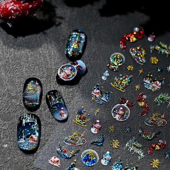 Calcomanías para Uñas Lukmexor Bola de Cristal Navideña 5D en Relieve