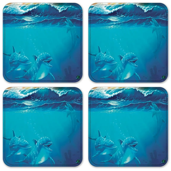 Vinyl Drink Coasters - Set of 4 - Dolphins at Play