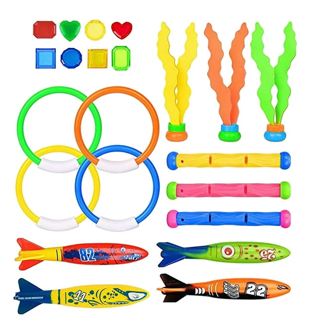 A Children’S Dive Stick Ring Toy Set, Underwater Adventure Swimming Skill Builder, Pool Fun Time With 22 Pieces