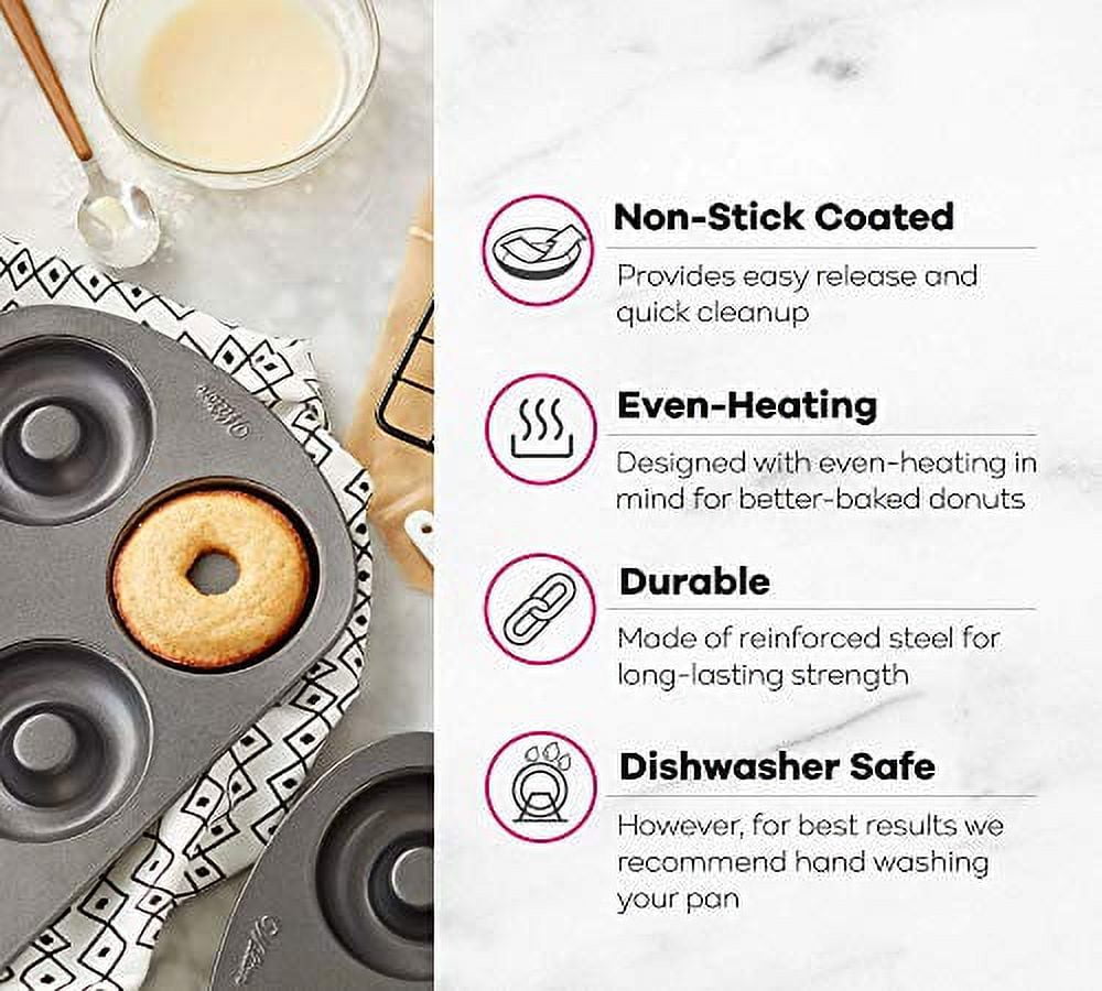 Michael Graves Design Non-stick 6 Cup Carbon Steel Donut Pan, Indigo, FOOD  PREP