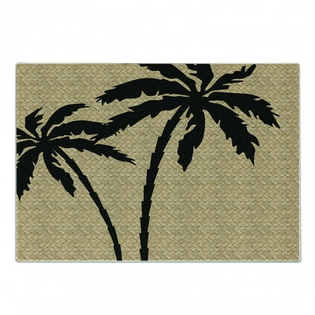 

Tropical Cutting Board Composition with Palm Tree Silhouettes with Zigzag Style Background Decorative Tempered Glass Cutting and Serving Board Small Size Pale Brown and Black by Ambesonne