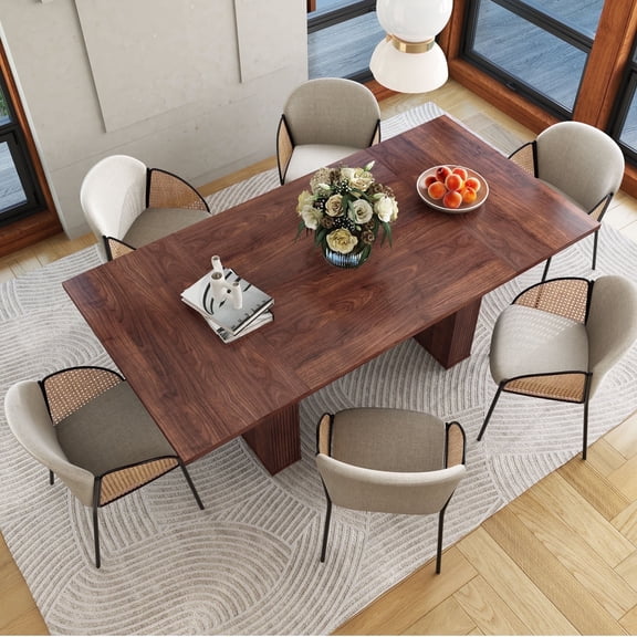 PHOYAL Walnut Rectangle Dining Table for 6-8, Farmhouse Double Pedestal Kitchen Table, 78.74"L, 39.37"W