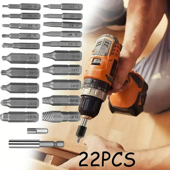 22PCs Damaged Screw Extractor Speed Out Drill Bits Broken Bolt Remover Tool Set