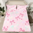 thumbnail image 2 of Homewish Kawaii Bowknot Twin Sheet Sets 3pcs for Kids Girls, Gradient Bow Ribbon Twin Fitted Sheet, Cute Stars Flat Sheet, Breathable Home Decor, 2 of 7