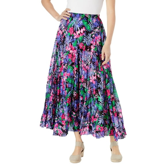 Woman Within Plus Size Pull-On Elastic Waist Crinkle Printed Skirt