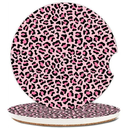 

2 Pack Absorbent Car Coasters for Cup Holders Ceramic Coasters with Cork Back and Finger Slot 2.56 Cupholder Accessories to Keep Your Car Cup Holders Clean and Dry(Pink Leopard)