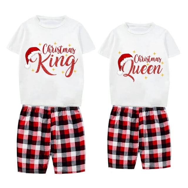 Conjunto de pijamas de Navidad para parejas, ropa de dormir corta para adultos, King & Queen, a juego