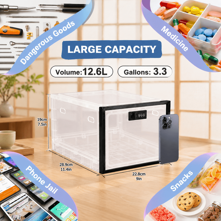 Black&White 1 Lockable Food Storage Container Medication Organizer Bin ...