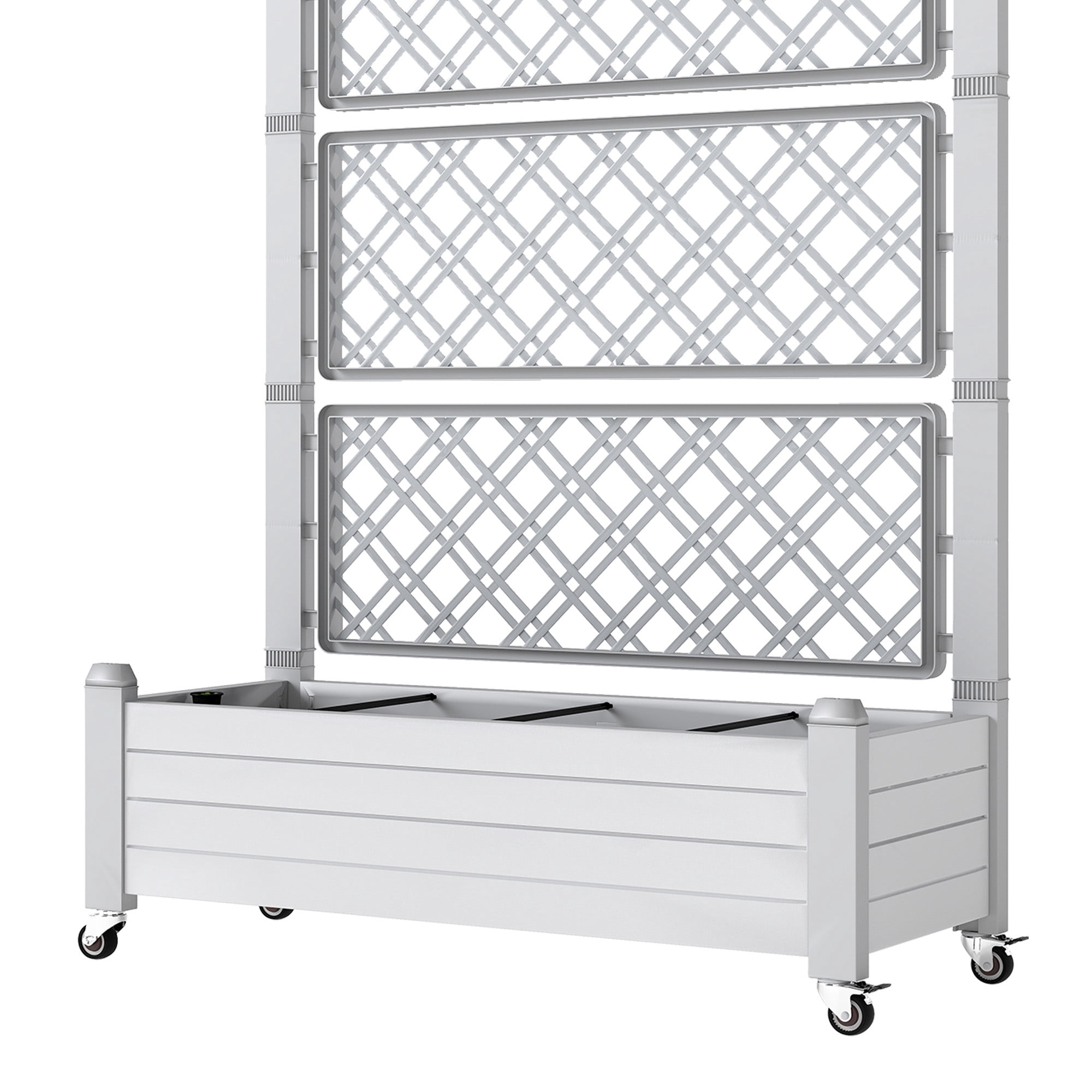 Uforic 3.6 x 1.5 x 5 FT Raised Garden Bed with Trellis, Large Outdoor Planter Box on Wheels for Patio, Grayish-White for Climbing Plants Vegetables