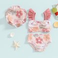 thumbnail image 2 of Bagilaanoe Toddler Baby Girls Swimsuits 3 Piece Tankini Set Floral Print Fly Sleeve Tops + Shorts + Swim Cap 6M 12M 18M 24M 3T Kids Swimwear Bathing Suit Beachwear, 2 of 7