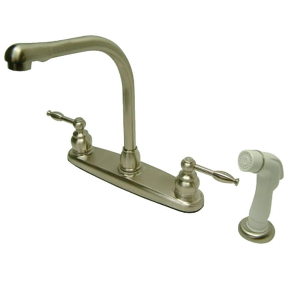 Kingston KB2758KL Knight Two-Handle 4-Hole 8" Centerset Kitchen Faucet with Side Sprayer in Brushed Nickel
