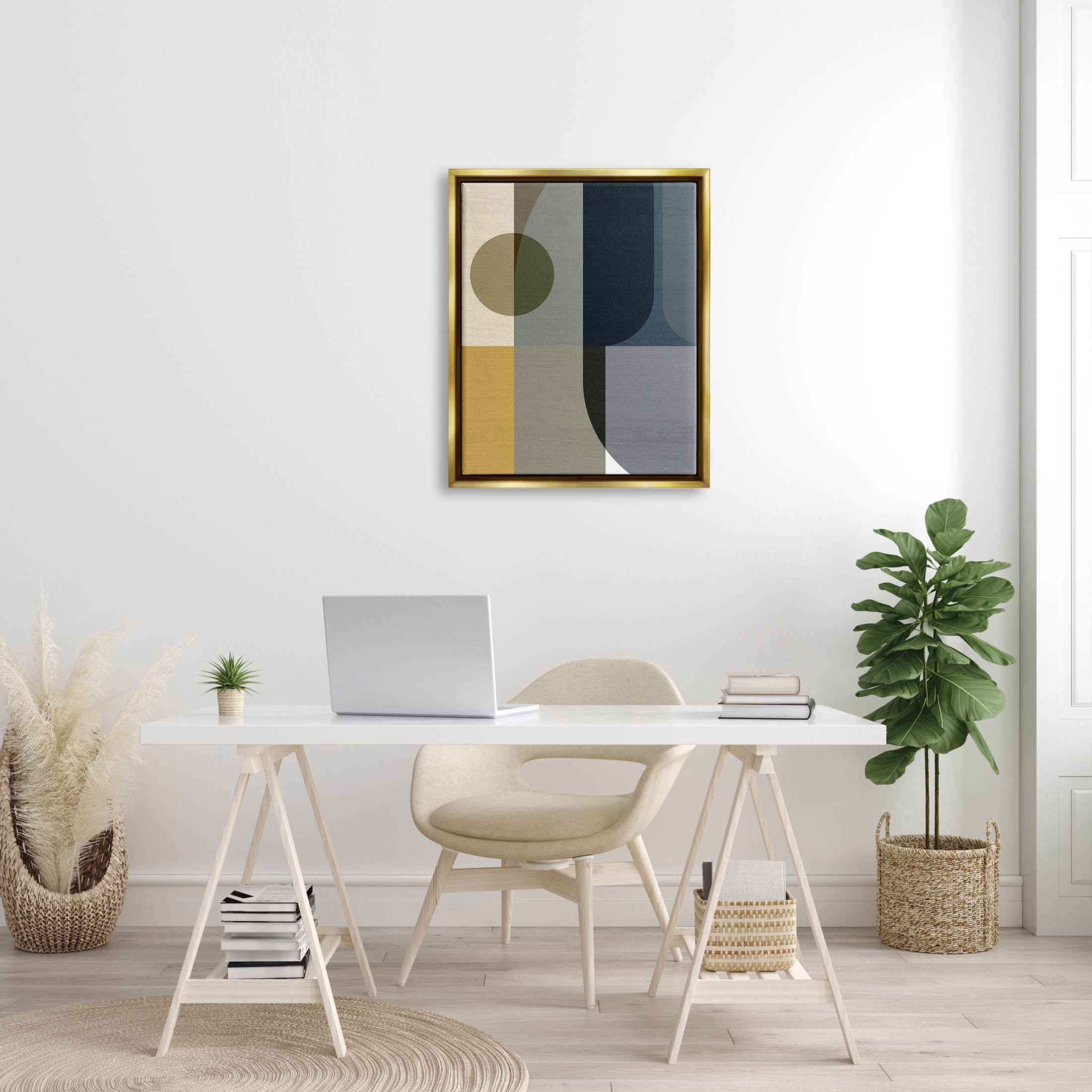 Distinct Geometric Layered Shapes Abstract Graphic Art Metallic Gold Framed Art Print Wall Art
