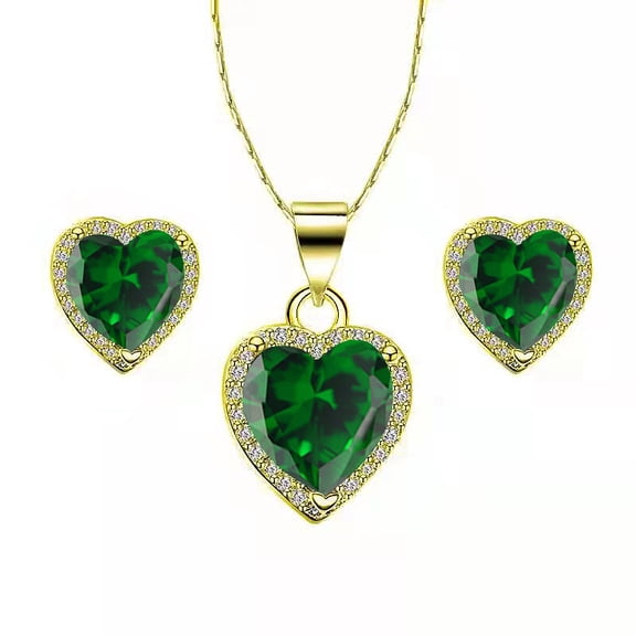 Paris Jewelry 18k Yellow Gold Heart 3 Ct Created Emerald Full Set Necklace 18 inch Plated