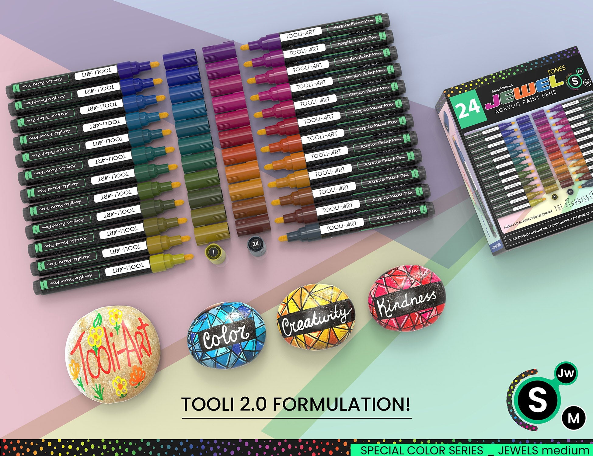24 Jewel Dark Tones Acrylic Paint Pens Special Color Series Markers Set (3mm MEDIUM)