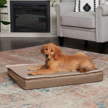 UPC: 0842229127256 | FurHaven Pet Products Quilt-Top Convertible Indoor-Outdoor Deluxe Cooling Gel Deluxe Mat Pet Bed for Dogs & Cats – Sand Medium