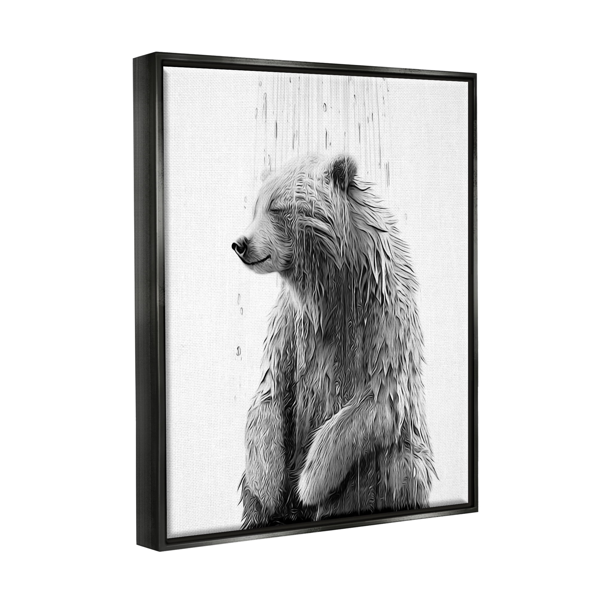Stupell Industries Bear Water Splash Animals & Insects Painting Black Floater Framed Canvas Art Print Wall Art, 17 x 21