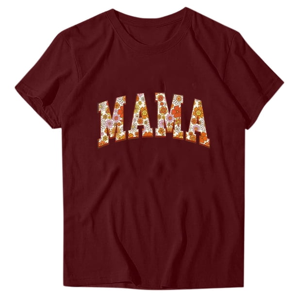 Camiseta de Cuello Redondo Impresa Del Día de la Madre para las Mujeres, Camiseta Casual de Manga Corta para la Primavera Y el Verano