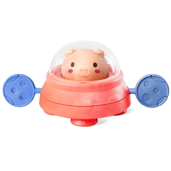 Tiger Tribe Paddle Ship Bath Toy - Space Piggy Floating Toy with Pull String Action, Non-toxic, Eco-friendly for Toddlers 18mo , Develops Motor Skills