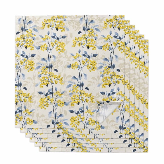 Cloth Napkins Set of 6 Yellow Berry Fruit Cocktail Napkins Rustic Floral Leaves Washable Reusable Soft Dinner Table Napkins for Dinner Party Banquet Hotel Holiday Everyday Use 20x20 Inch