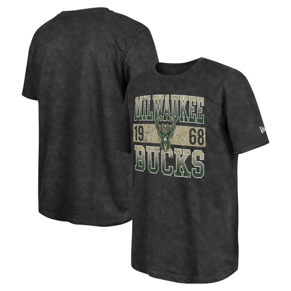 Men's New Era Black Milwaukee Bucks Enzyme Washed Oversized T-Shirt