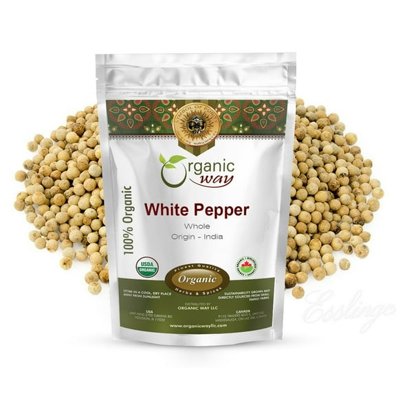 Organic Way White Peppercorns Whole (Piper nigrum) - Grinder Refill | Organic & Kosher Certified | Raw, Vegan, Non GMO & Gluten Free | USDA Certified | Origin - India (1/4 LBS / 4 Oz)