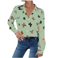 thumbnail image 1 of Blusa estampada de manga larga con botones sueltos en la parte superior de solapa casual de moda para mujer Fridja  bvmnju7617, 1 of 8
