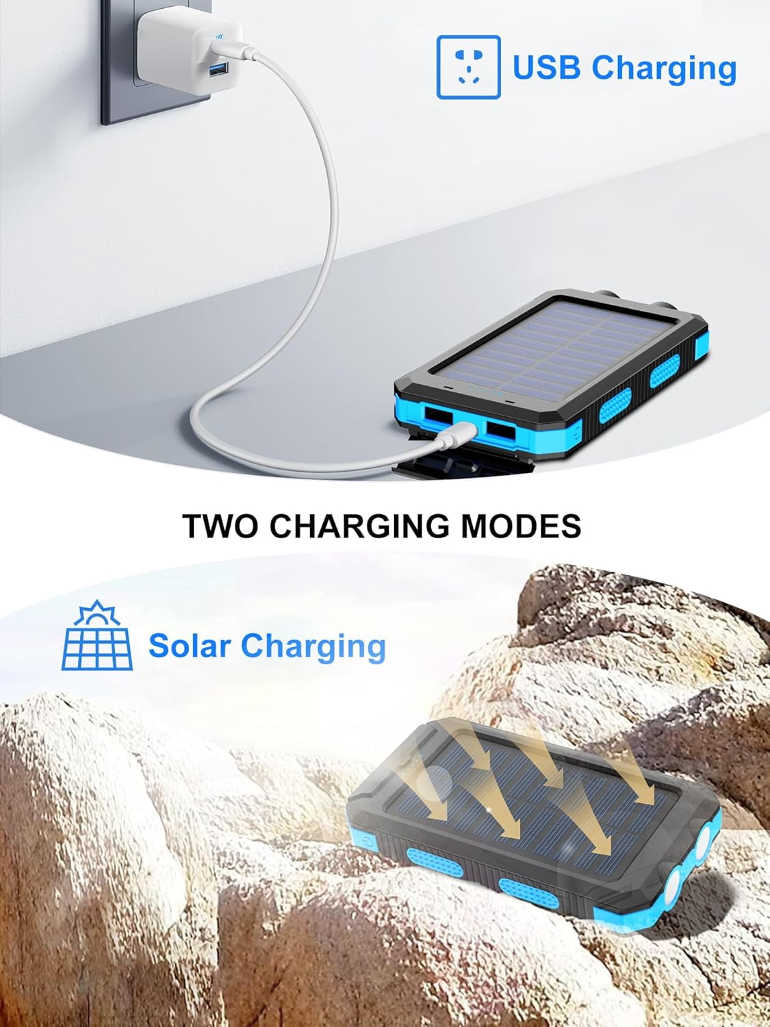 Solar Charger, 38800mAh Power Bank, Waterproof External Backup Battery Pack with USB C Input/Output/LED Flashlights Compatible iPhone, , iPad, Suitable for Outdoor, Camping