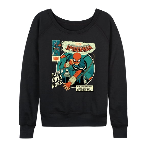 Spider-Man - All in a Day's Work Lightweight French Terry Wide Neck Long Sleeve Graphic Shirt