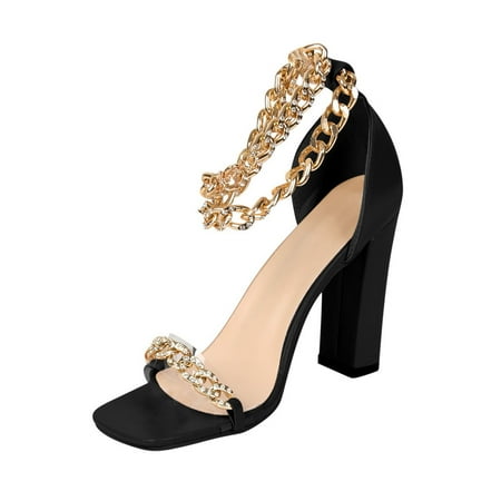 

Zanvin Womens Sandals Clearance Women s Shoes Metal Chain Diamond Shiny Block High Heel Pumps Ankle Strap Casual Square Toe Sandals Black 43