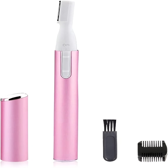 EXLEAF Electric Eyebrow Trimmer for Women, Facial Hair Razor Removal for Men, Mini Epilator for Bikini, Remover for Face, Chin, Peach Puzz, Lips, Body, Arms, Legs, Battery Operated (Pink)