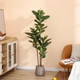 thumbnail image 4 of Artificial Ficus Rubber Tree + 5FT Tall Faux Plant in Pot, Great for Home, Office, Store & Large Indoor Floor Decoration, 4 of 5