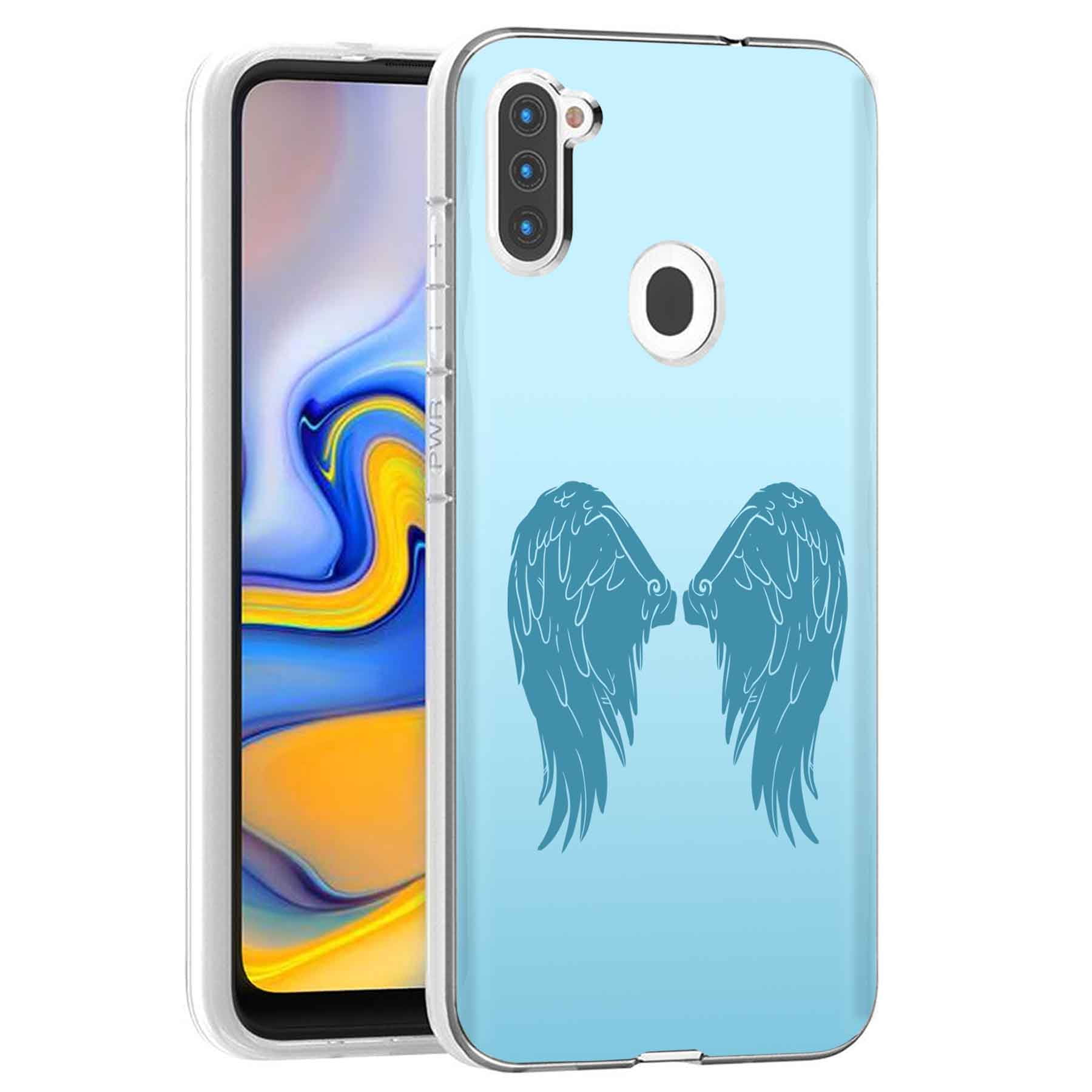 TalkingCase Clear TPU Phone Case for Samsung Galaxy A11, SM-A115M, Blue Wings2 Print, Light Weight, Ultra Flexible, Soft Touch, Anti-Scratch