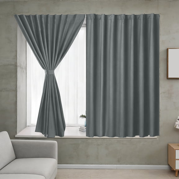 No-Drill Double Layer Thermal Blackout Curtains, Room Darkening Insulated Drapes For Rental Bedroom Bay Window Living Room